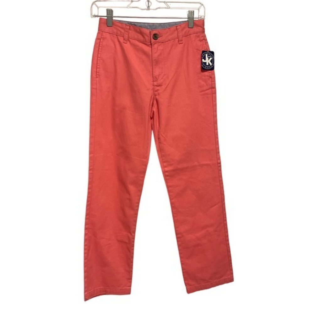 J. Khaki Boys Coral Pink Chino Pants Straight Leg Flat Front Size 12 NEW